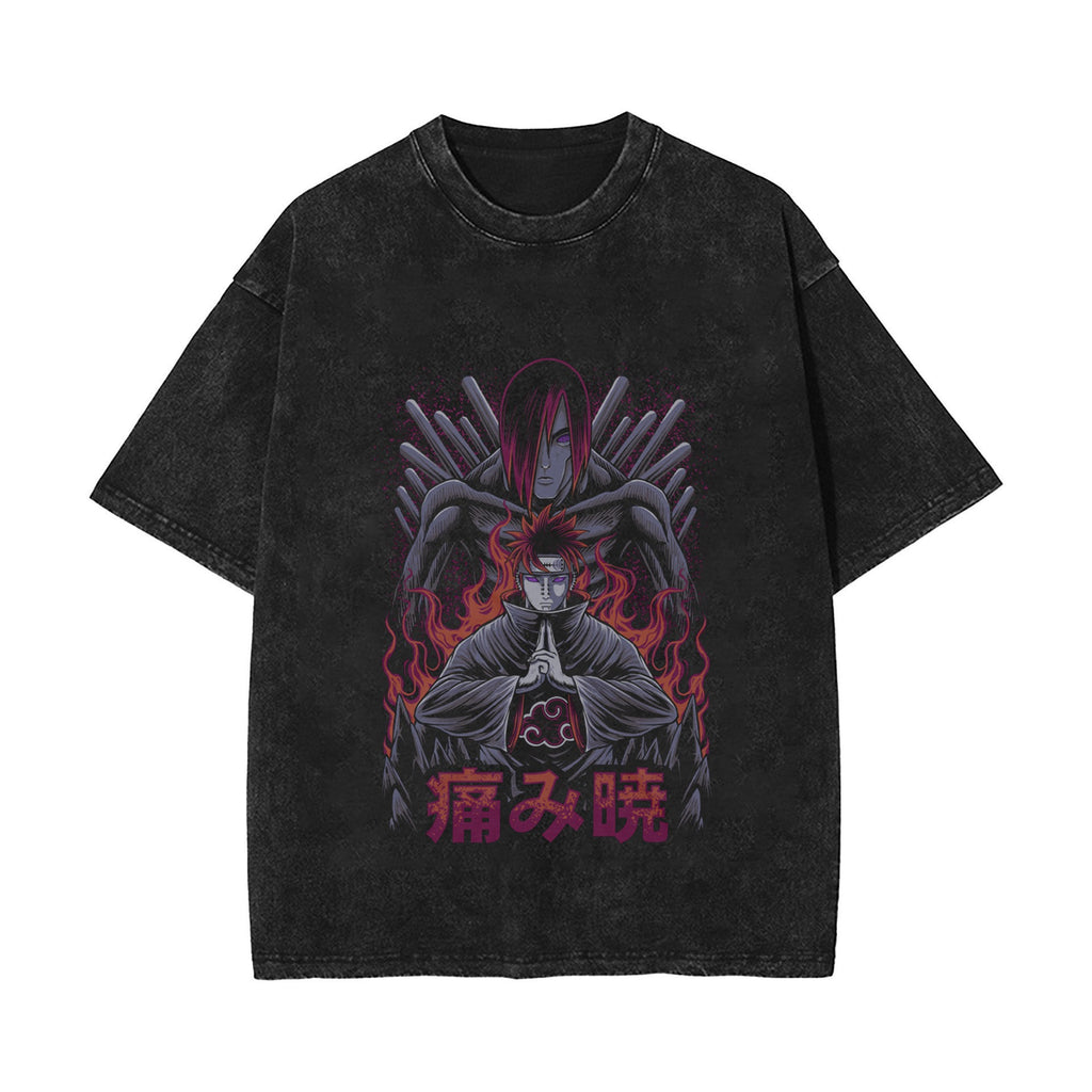 New summer anime Naruto Sasuke European and American washed vintage short sleeved T-shirt