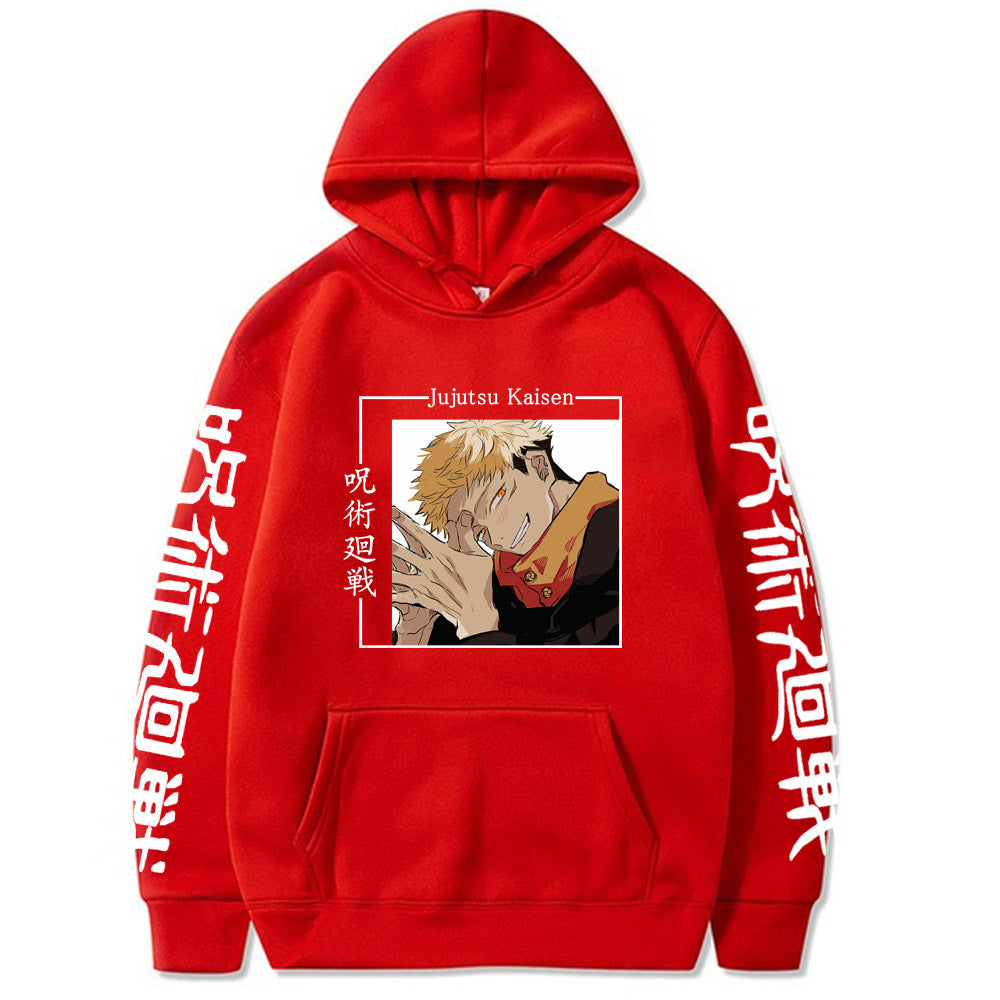 Jujutsu Kaisen Itadori Yuji Print Loose Hooded Sweatshirt