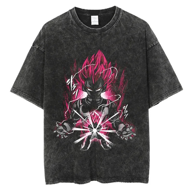 Summer Dragon Ball Anime Pattern Printed T-Shirt Casual Cotton Washed Vintage Short Sleeve Tee