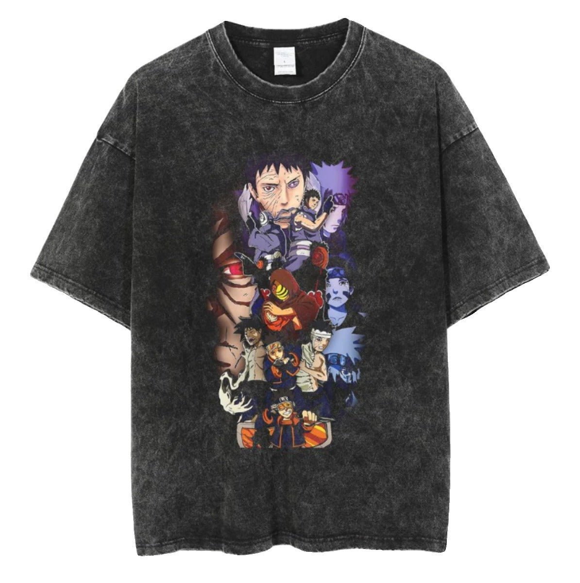 Naruto Japanese Anime Cartoon Oversize High Street Vintage Washed Wax Dyed Direct Spray Printed T-shirt