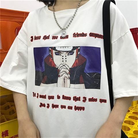 INS Diablo Naruto Uchibo with Earth Anime Print Loose Short sleeved T-shirt for Men and Women Short sleeved Couple