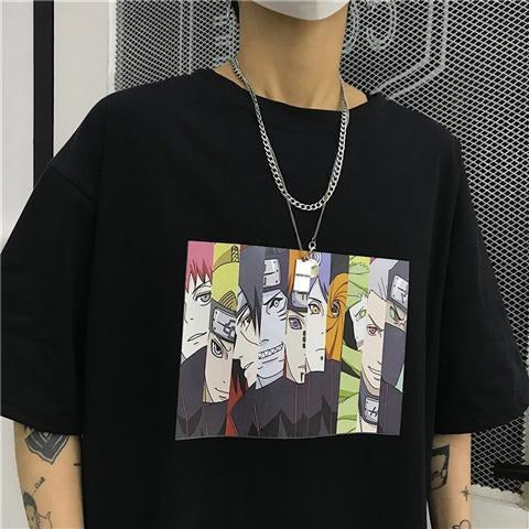 INS Diablo Naruto Uchibo with Earth Anime Print Loose Short sleeved T-shirt for Men and Women Short sleeved Couple