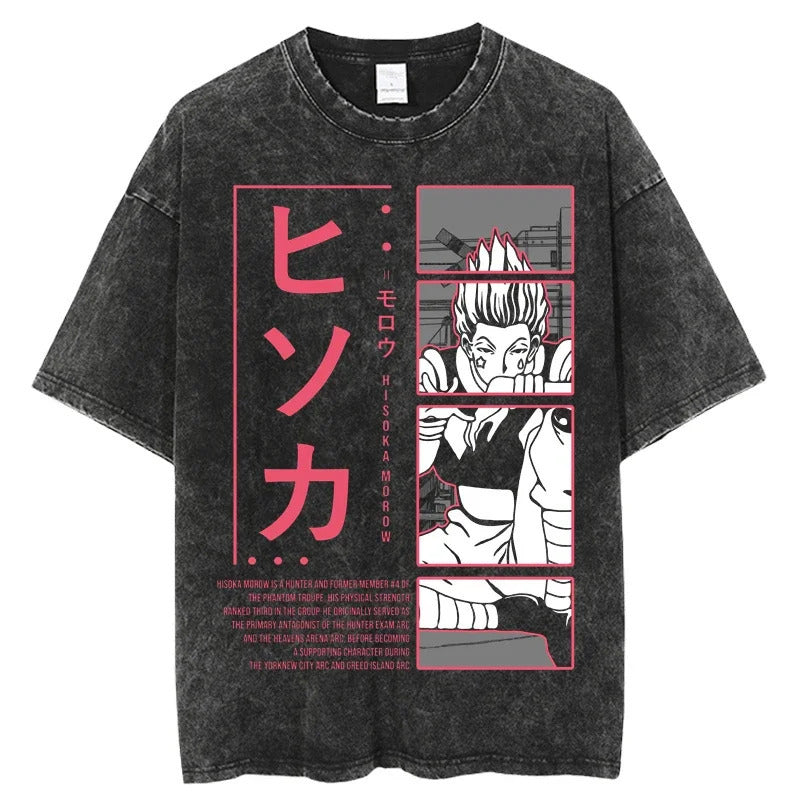 Anime Hunter x Hunter Printed T-Shirt Summer Cotton Washed Vintage Short Sleeve Top