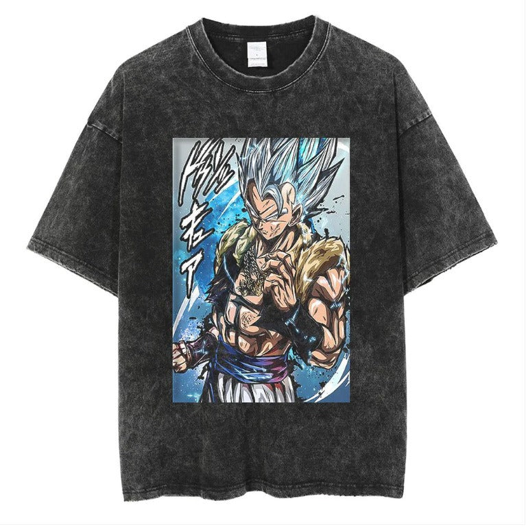 Japanese anime cartoon Dragon Ball oversize high street vintage washed wax dyed direct spray printed short sleeved T-shirt