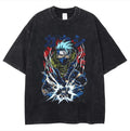 Naruto Japanese Anime Cartoon Oversize High Street Vintage Washed Wax Dyed Direct Spray Printed T-shirt