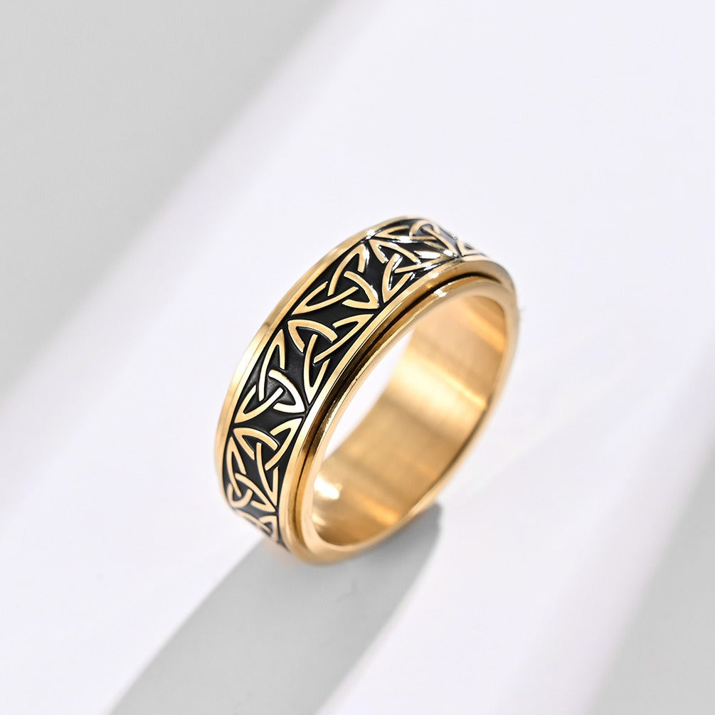 Nordic Norwegian Viking Triangle Rotatable Titanium Steel Ring for Men and Women Decompression Ring Handicraft