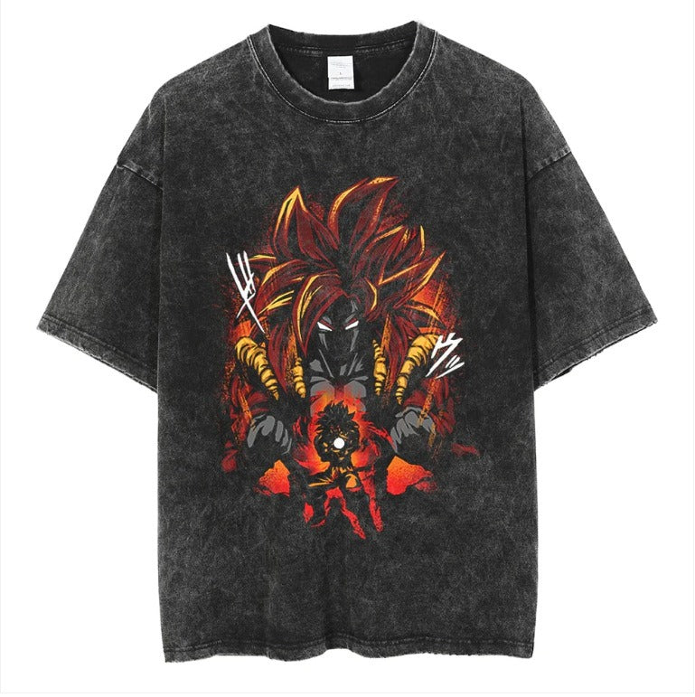 Japanese anime cartoon Dragon Ball oversize high street vintage washed wax dyed direct spray printed short sleeved T-shirt