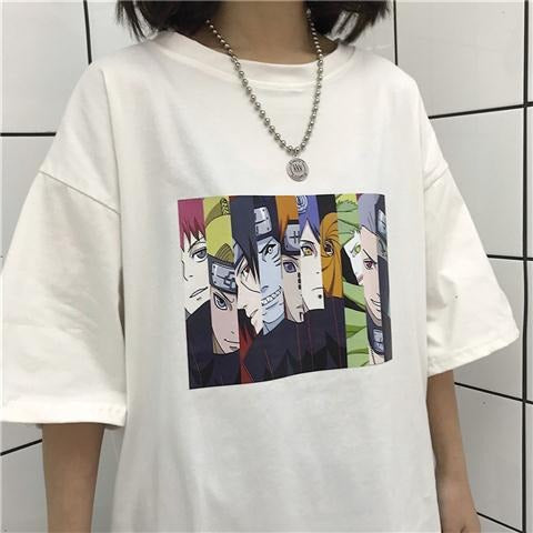 INS Diablo Naruto Uchibo with Earth Anime Print Loose Short sleeved T-shirt for Men and Women Short sleeved Couple
