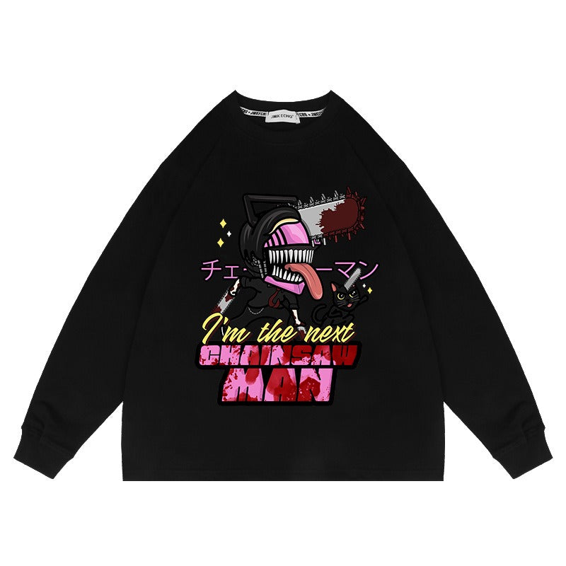 Chainsaw Man Anime Washed Old Sweater Electric Oversize Magima American High Street Cartoon Top