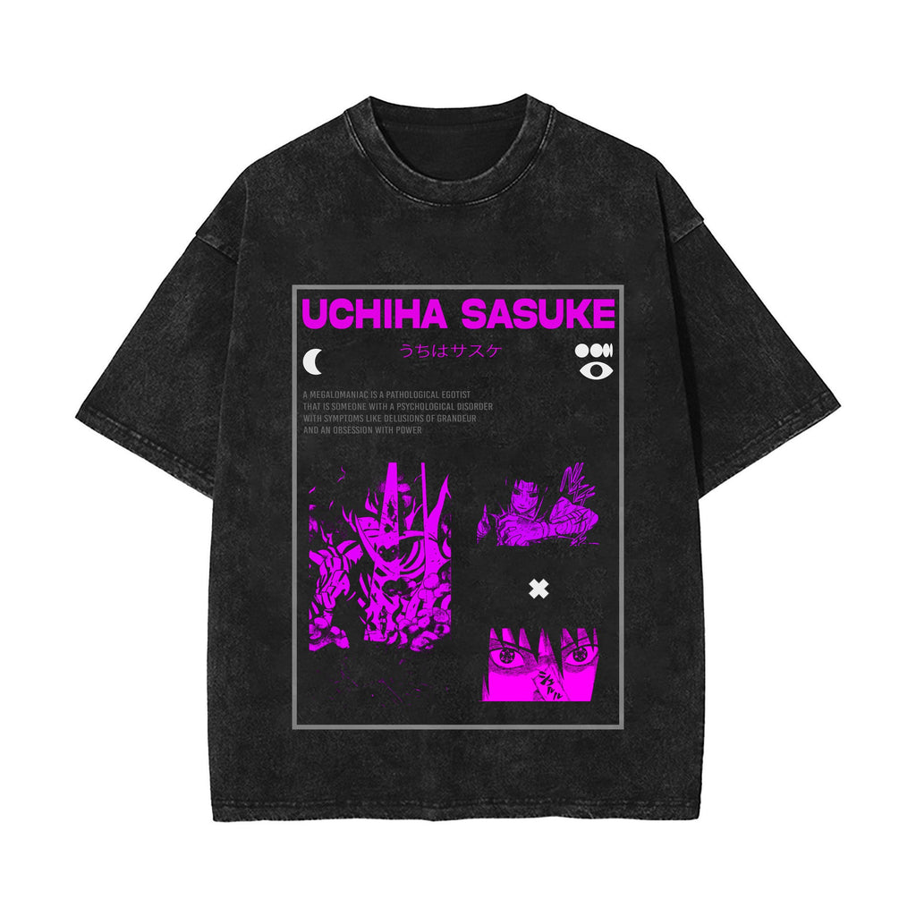 New summer anime Naruto Sasuke European and American washed vintage short sleeved T-shirt