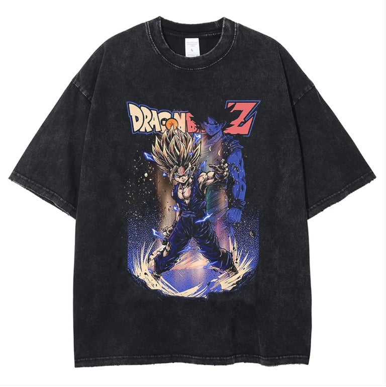 Japanese anime cartoon Dragon Ball oversize high street vintage washed wax dyed direct spray printed short sleeved T-shirt