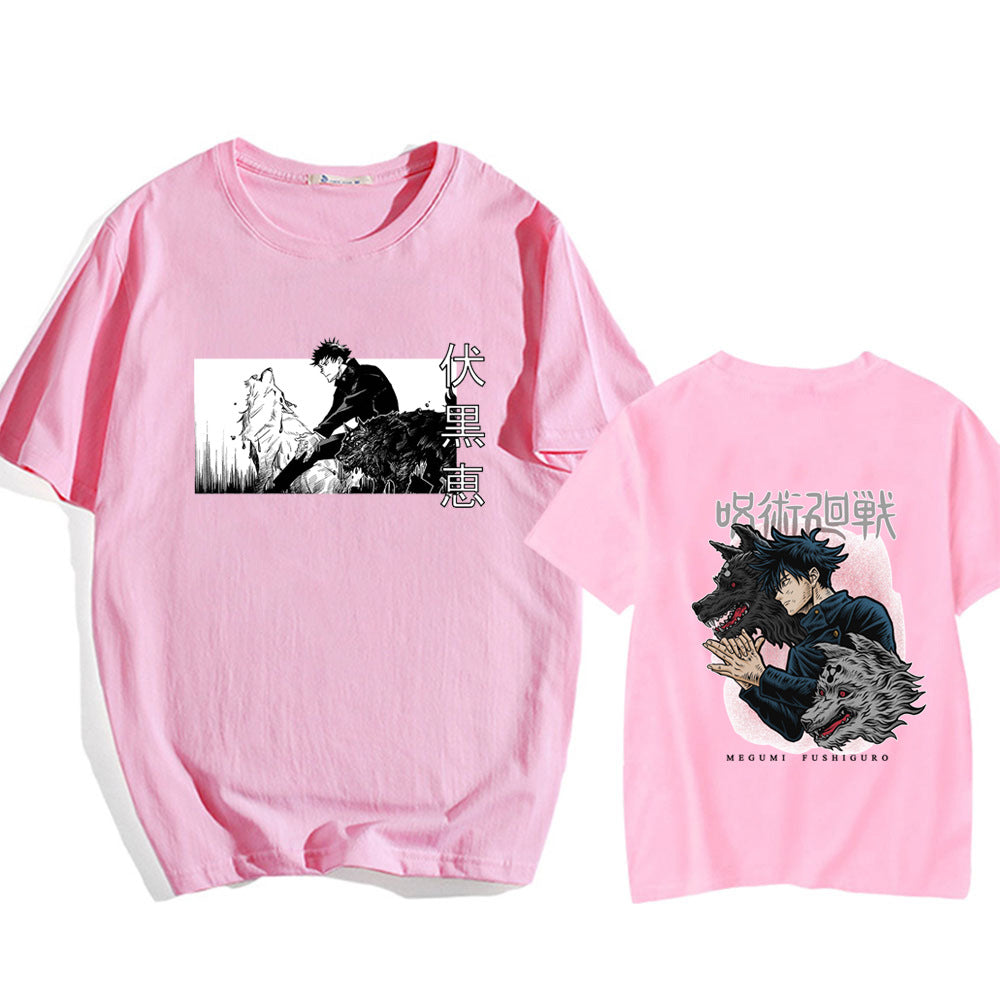 Jujutsu Kaisen Fuuji Satoru Print Black Short Sleeve T-Shirt