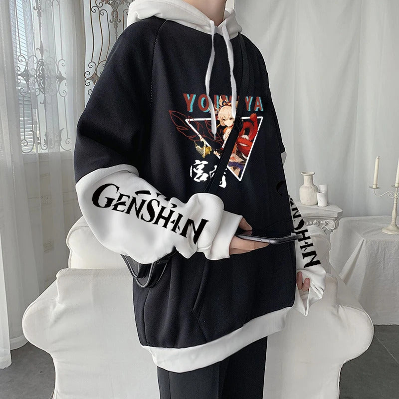 Spring Genshin Impact Yoimiya Printed Hoodie Unisex Long Sleeve Casual Jacket Patchwork Top