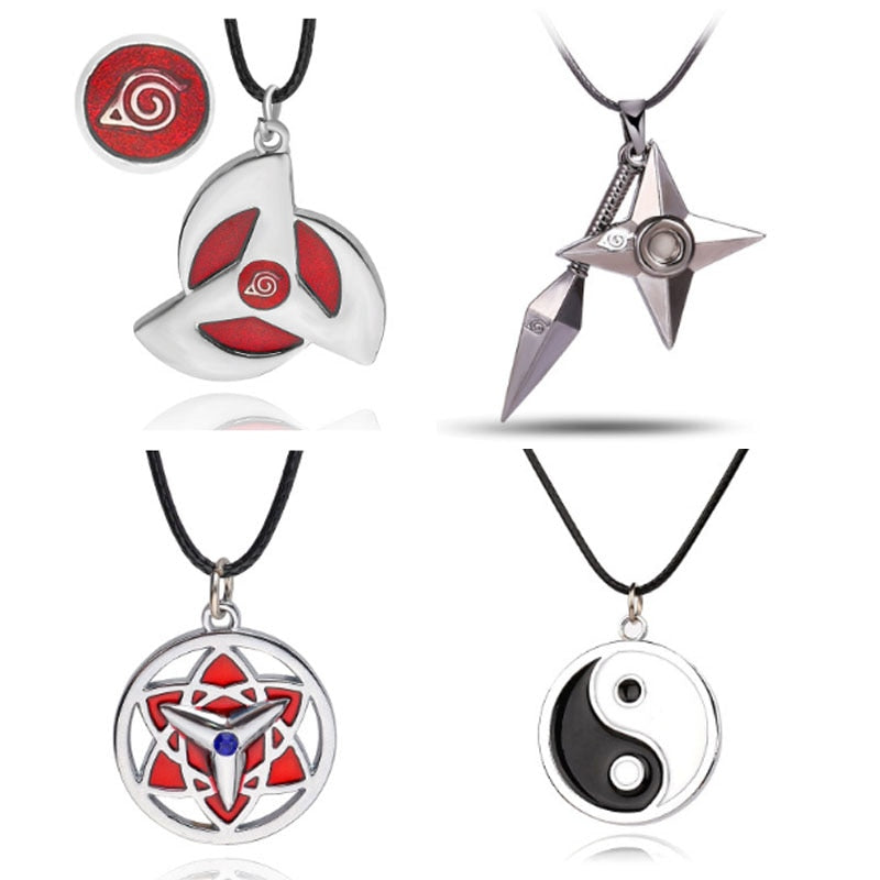 8 style Naruto symbol necklace with rope  Hokage metal pendant Sasuki blood round eye shuriken konoha necklace for men/women