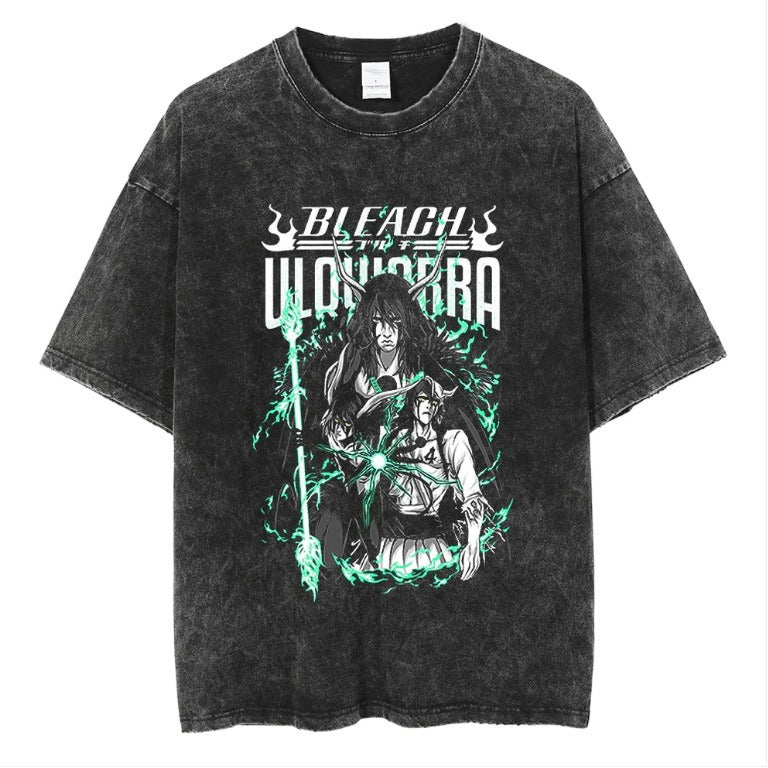 Naruto Japanese Anime Cartoon Oversize High Street Vintage Washed Wax Dyed Direct Spray Printed T-shirt