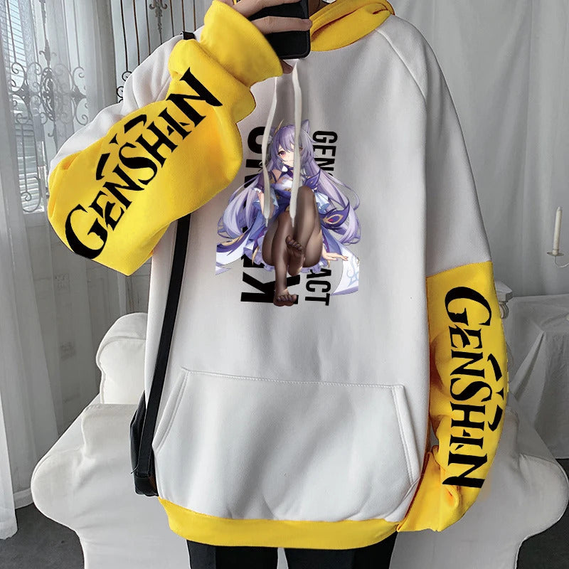 Spring Genshin Impact KeqingPrinted Hoodie Unisex Long Sleeve Casual Spliced Jacket Top