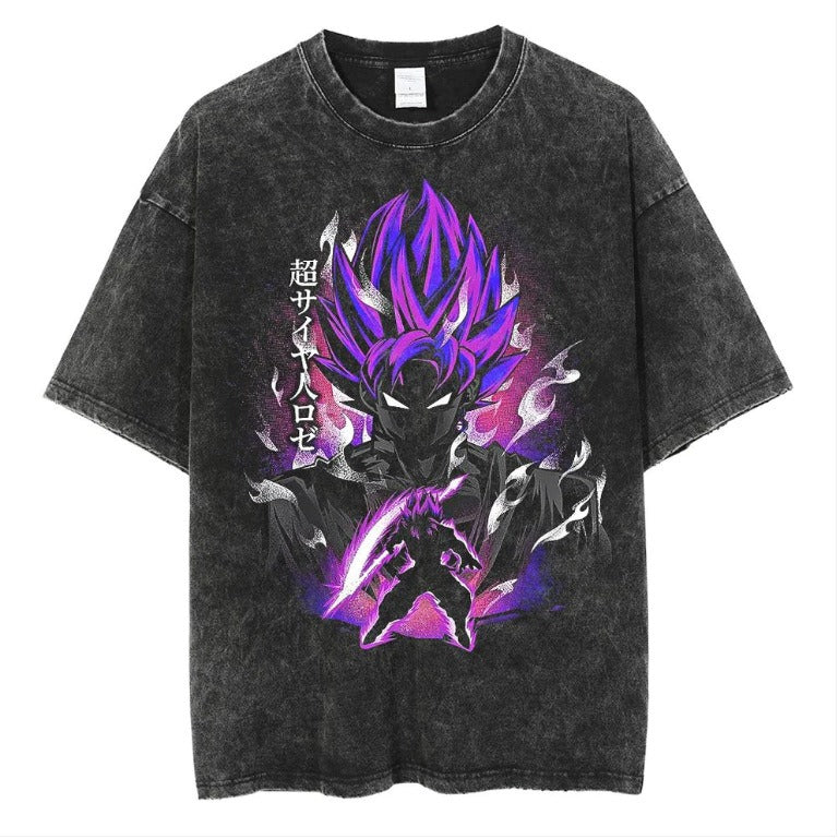 Japanese anime cartoon Dragon Ball oversize high street vintage washed wax dyed direct spray printed short sleeved T-shirt