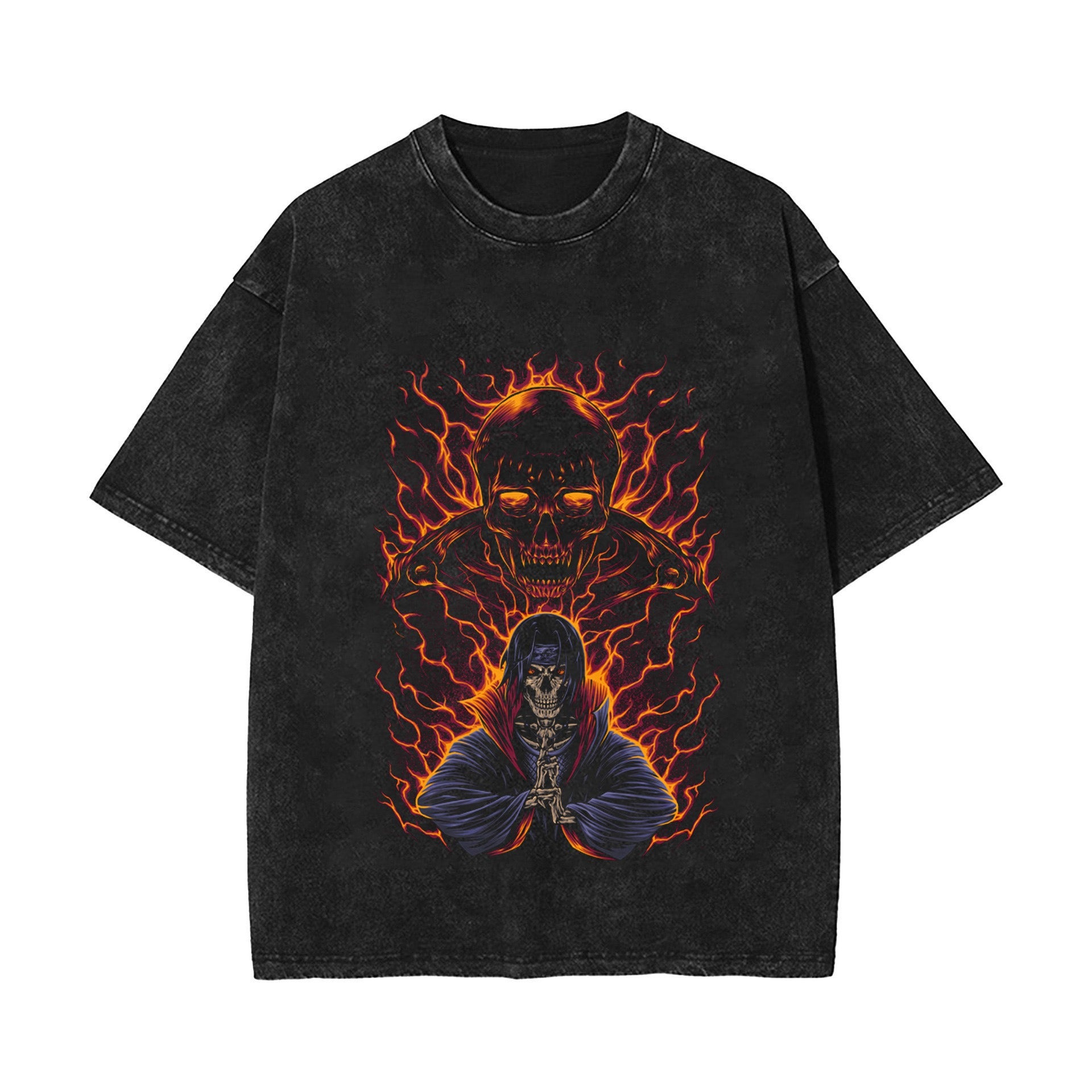 New summer anime Naruto Sasuke European and American washed vintage short sleeved T-shirt
