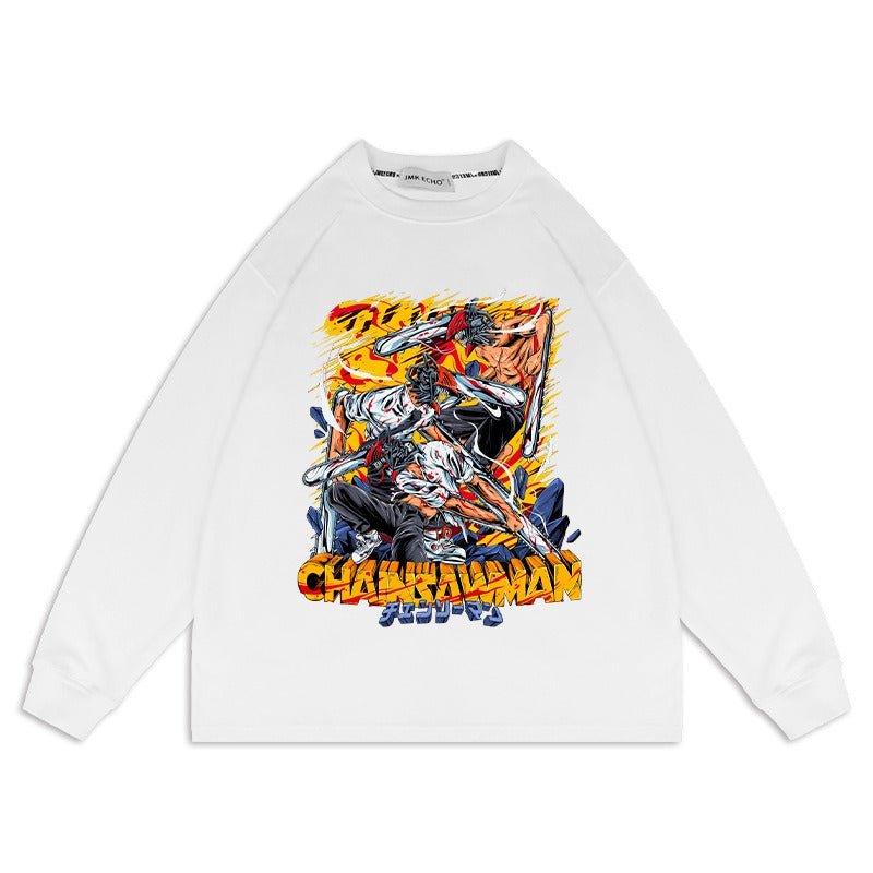 Chainsaw Man Anime Washed Old Sweater Electric Oversize Magima American High Street Cartoon Top