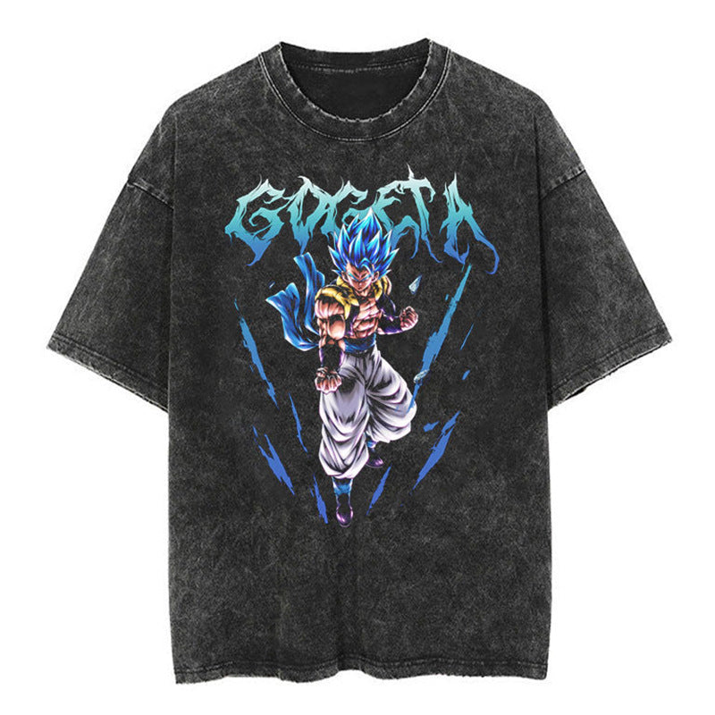 Classic Dragon Ball Cartoon Anime Oversize High Street Vintage Washed Distressed Short Sleeve T-Shirt Trendy Cotton
