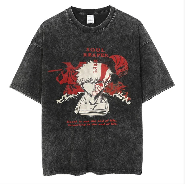 Naruto Japanese Anime Cartoon Oversize High Street Vintage Washed Wax Dyed Direct Spray Printed T-shirt