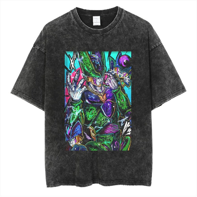Japanese anime cartoon Dragon Ball oversize high street vintage washed wax dyed direct spray printed short sleeved T-shirt