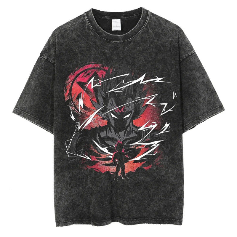 Summer Dragon Ball Anime Pattern Printed T-Shirt Casual Cotton Washed Vintage Short Sleeve Tee