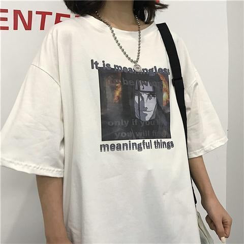 INS Diablo Naruto Uchibo with Earth Anime Print Loose Short sleeved T-shirt for Men and Women Short sleeved Couple