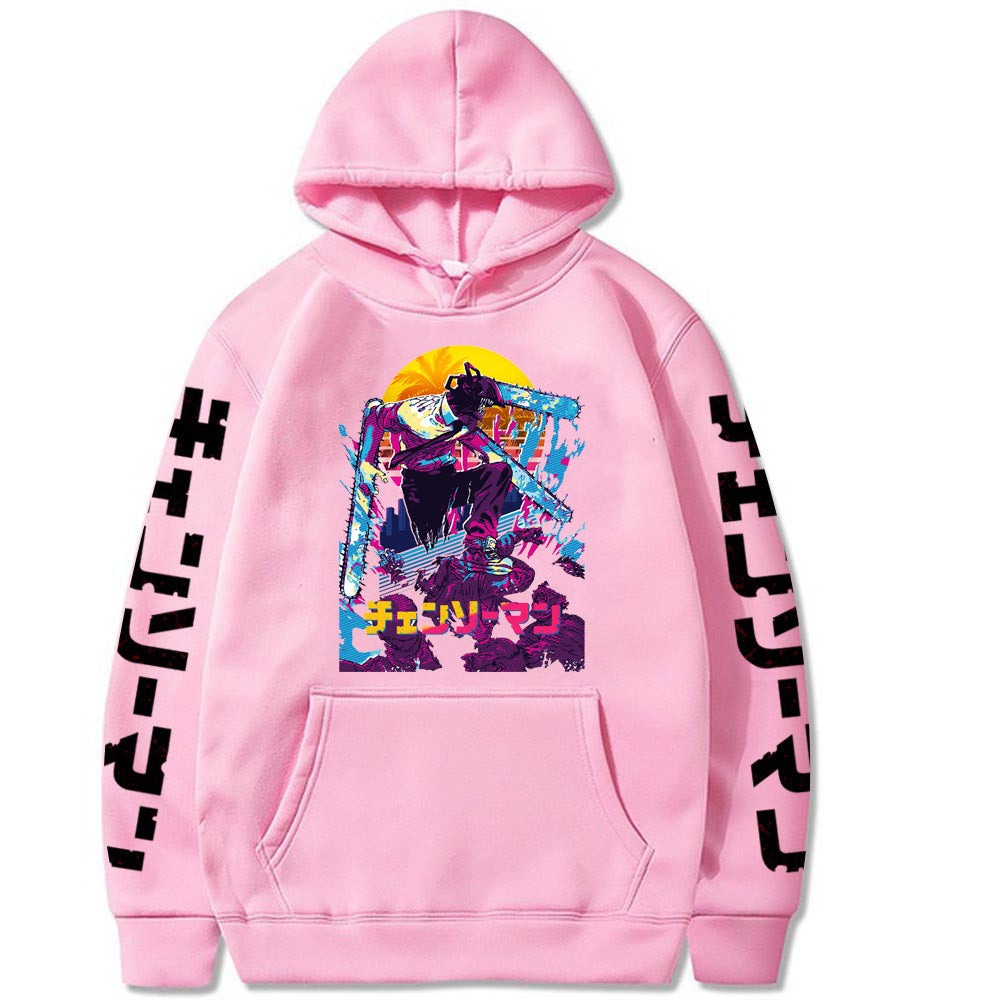 Chainsaw Man Denji Print Loose Fleece Hooded Sweatshirt