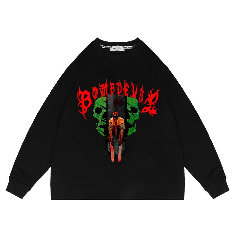 Chainsaw Man Anime Washed Old Sweater Electric Oversize Magima American High Street Cartoon Top