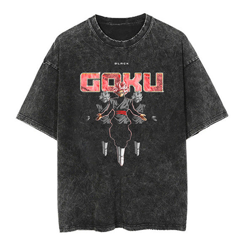 Classic Dragon Ball Cartoon Anime Oversize High Street Vintage Washed Distressed Short Sleeve T-Shirt Trendy Cotton