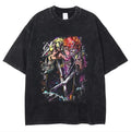 Naruto Japanese Anime Cartoon Oversize High Street Vintage Washed Wax Dyed Direct Spray Printed T-shirt