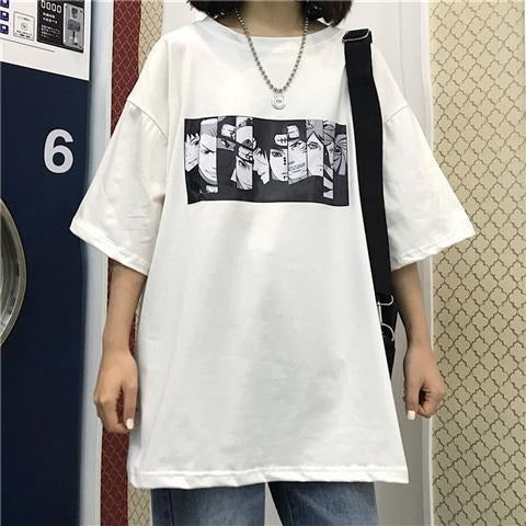 INS Diablo Naruto Uchibo with Earth Anime Print Loose Short sleeved T-shirt for Men and Women Short sleeved Couple