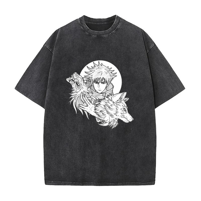 Summer Anime Jujutsu Kaisen Printed T-Shirt Vintage Washed Cotton Short Sleeve Top