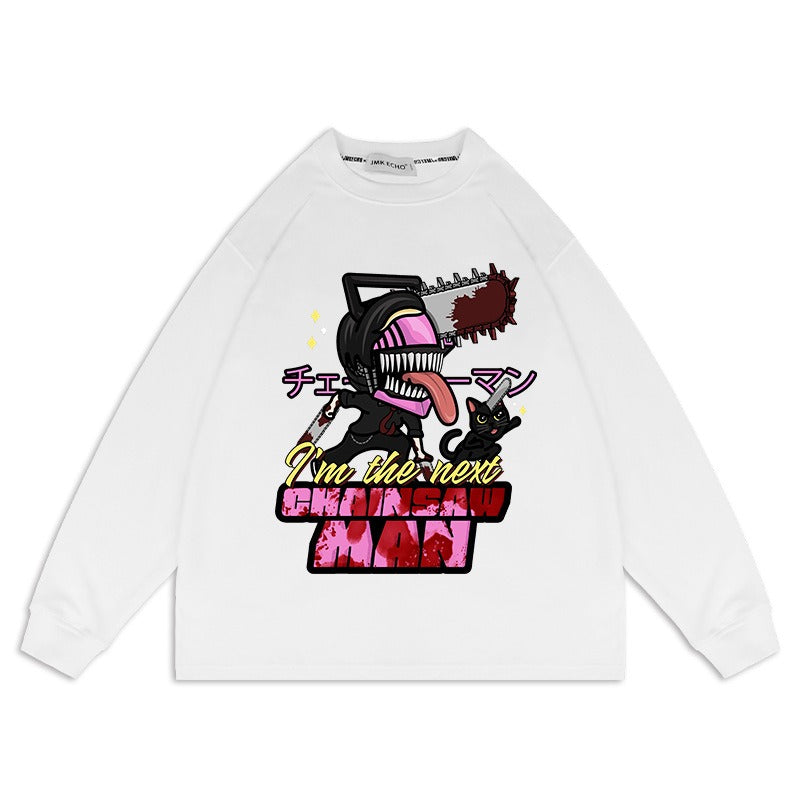 Chainsaw Man Anime Washed Old Sweater Electric Oversize Magima American High Street Cartoon Top