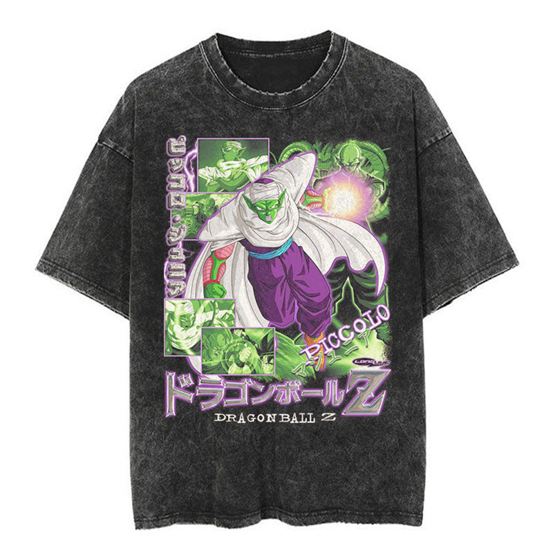 Classic Dragon Ball Cartoon Anime Oversize High Street Vintage Washed Distressed Short Sleeve T-Shirt Trendy Cotton