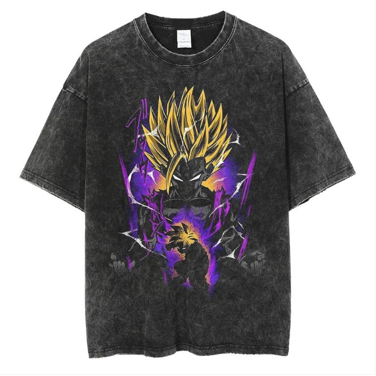 Japanese anime cartoon Dragon Ball oversize high street vintage washed wax dyed direct spray printed short sleeved T-shirt