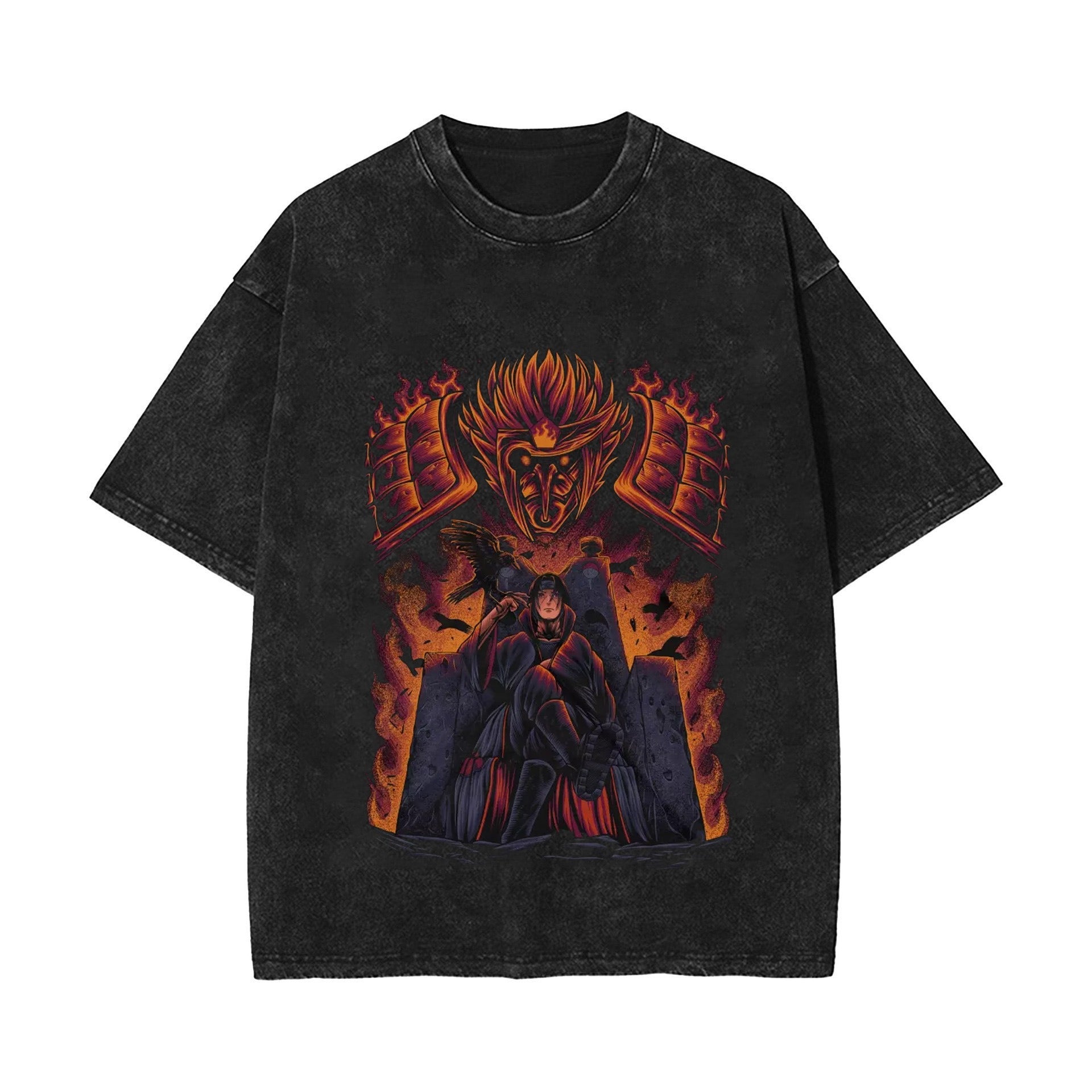 New summer anime Naruto Sasuke European and American washed vintage short sleeved T-shirt