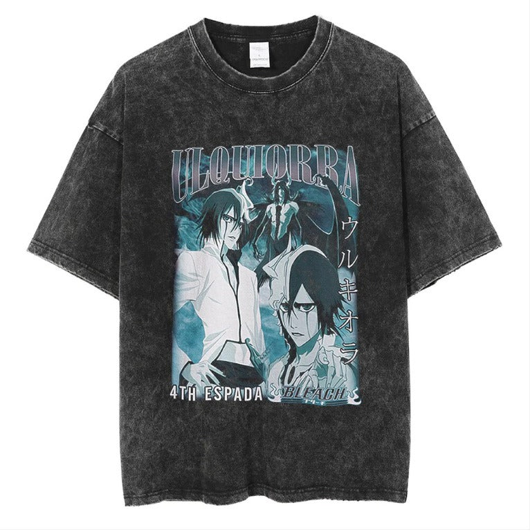 Naruto Japanese Anime Cartoon Oversize High Street Vintage Washed Wax Dyed Direct Spray Printed T-shirt