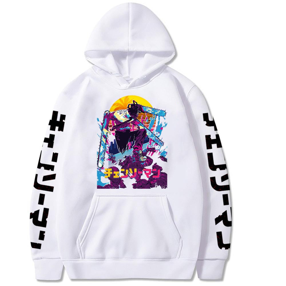Chainsaw Man Denji Print Loose Fleece Hooded Sweatshirt