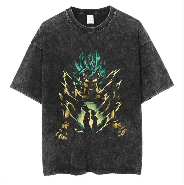 Japanese anime cartoon Dragon Ball oversize high street vintage washed wax dyed direct spray printed short sleeved T-shirt