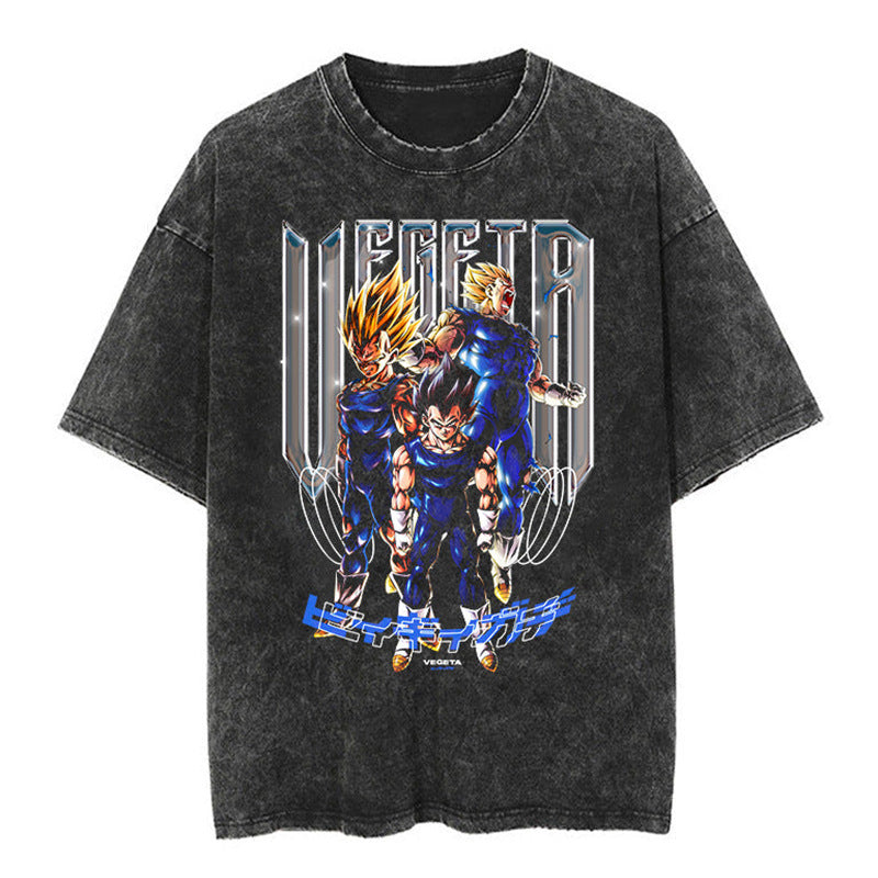 Classic Dragon Ball Cartoon Anime Oversize High Street Vintage Washed Distressed Short Sleeve T-Shirt Trendy Cotton