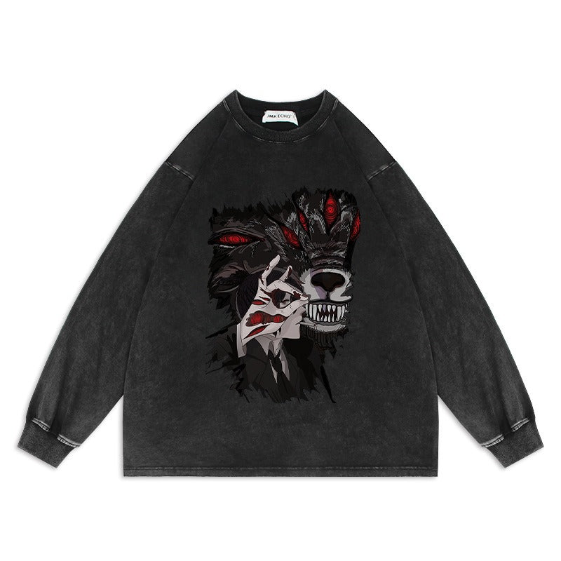 Chainsaw Man Anime Washed Old Sweater Electric Oversize Magima American High Street Cartoon Top