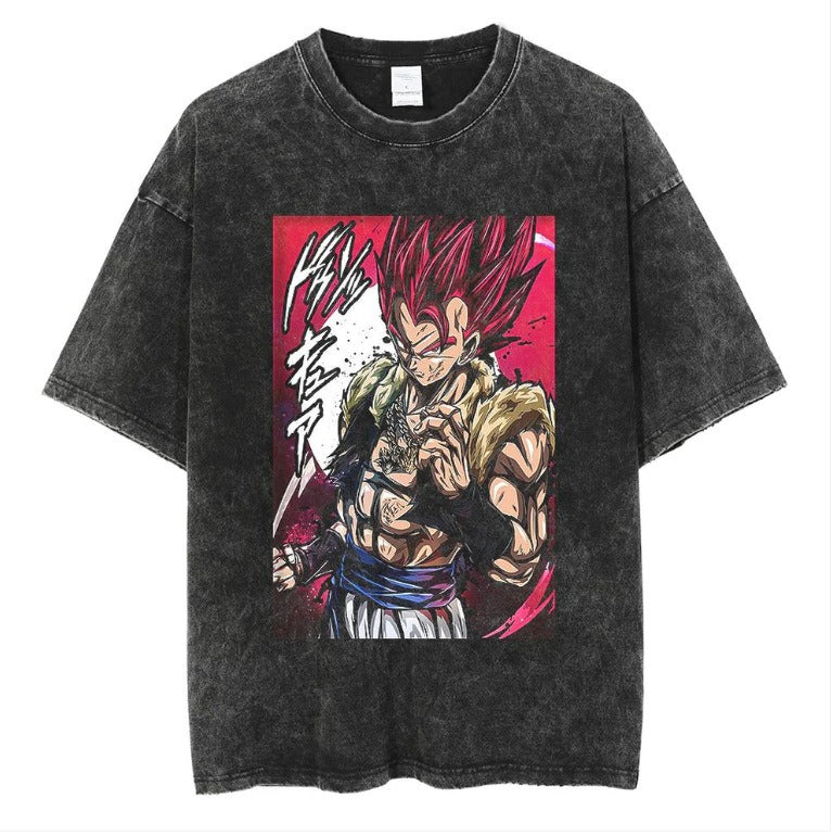 Japanese anime cartoon Dragon Ball oversize high street vintage washed wax dyed direct spray printed short sleeved T-shirt