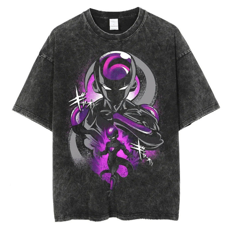 Summer Dragon Ball Anime Pattern Printed T-Shirt Casual Cotton Washed Vintage Short Sleeve Tee