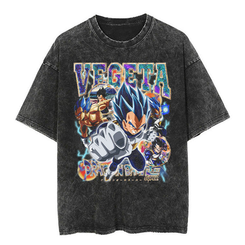 Classic Dragon Ball Cartoon Anime Oversize High Street Vintage Washed Distressed Short Sleeve T-Shirt Trendy Cotton