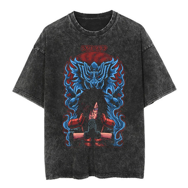Japanese classic Naruto anime oversize high street vintage water washed wax dyed short sleeved T-shirt