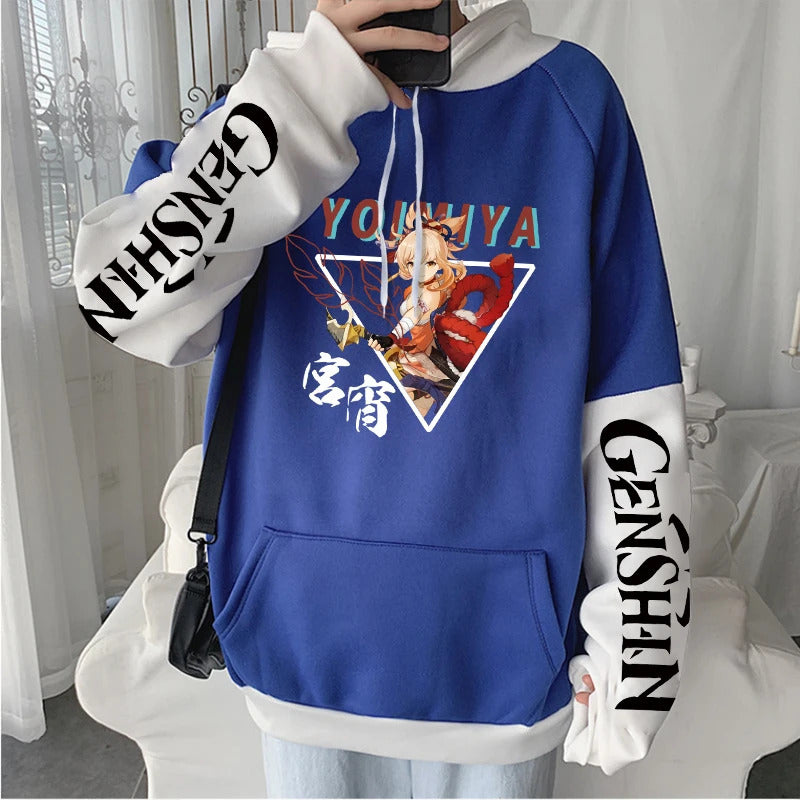 Spring Genshin Impact Yoimiya Printed Hoodie Unisex Long Sleeve Casual Jacket Patchwork Top