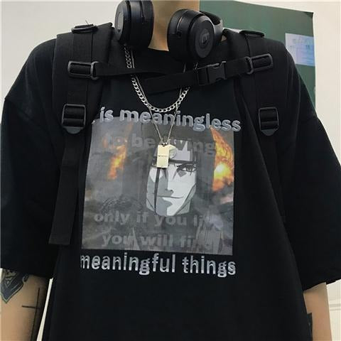 INS Diablo Naruto Uchibo with Earth Anime Print Loose Short sleeved T-shirt for Men and Women Short sleeved Couple
