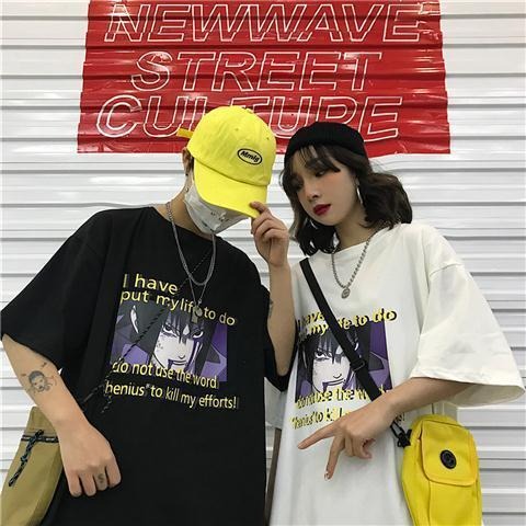INS Diablo Naruto Uchibo with Earth Anime Print Loose Short sleeved T-shirt for Men and Women Short sleeved Couple